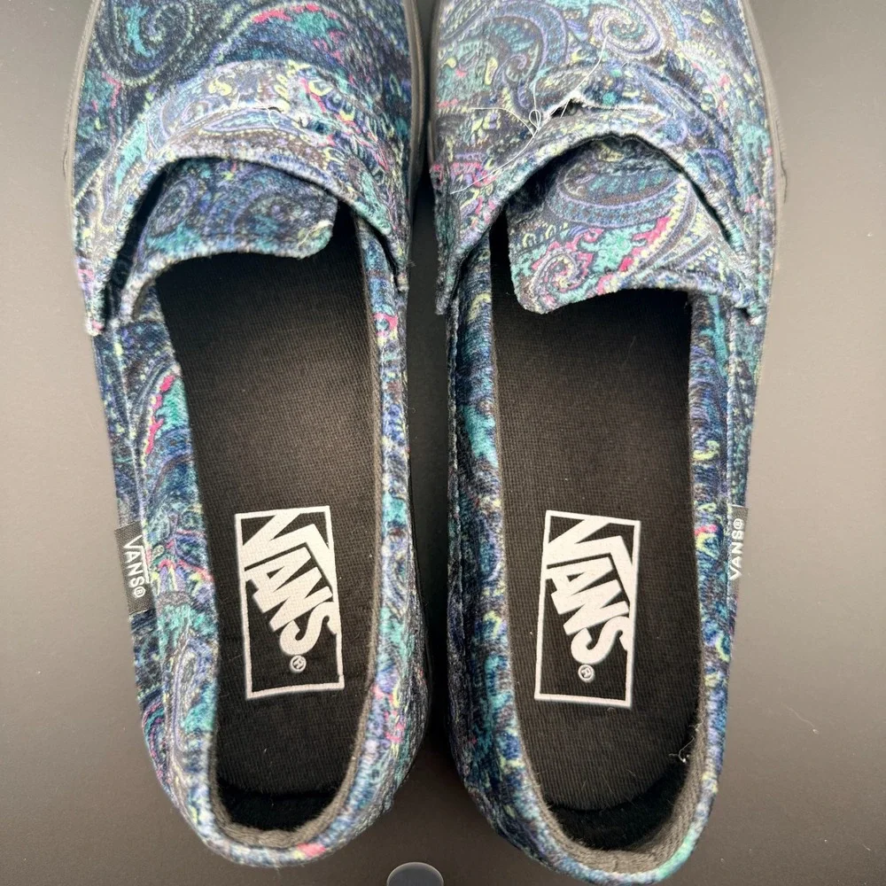 VANS Style 53 Velvet‎ Paisley Dark Blue Slip On Shoes men's 8 women's 9.5